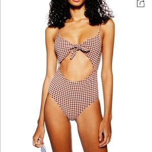 Topshop Gingham Cutout One Piece Swimsuit